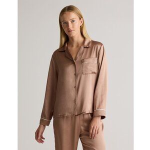 Quince Washable Silk Satin Pajama Long Sleeve Top Toasted Almond M